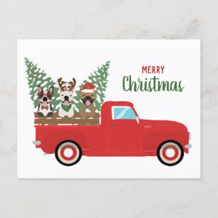 Merry kerst French Bulldogs Red Pickup Truck Feestdagenkaart