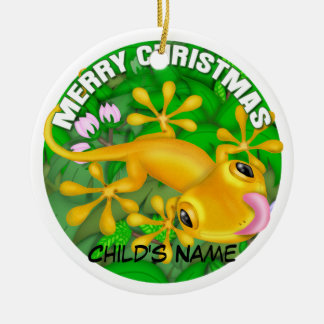 Merry kerst gele hagedis keramisch ornament