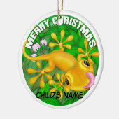 Merry kerst gele hagedis keramisch ornament (Links)