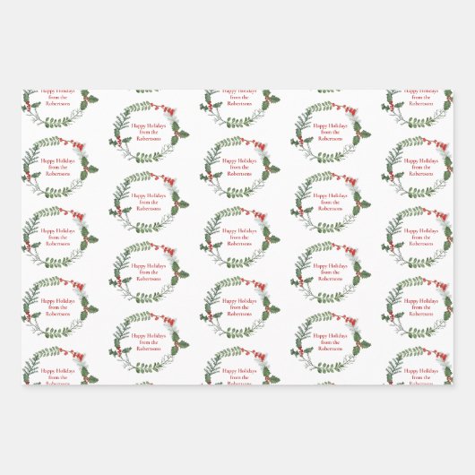 Merry kerst - Gepersonaliseerde Holiday Greenery Inpakpapier Vel (Voorkant 2)