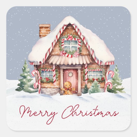 Merry kerst Gingerbrood House Vierkante Sticker (Voorkant)