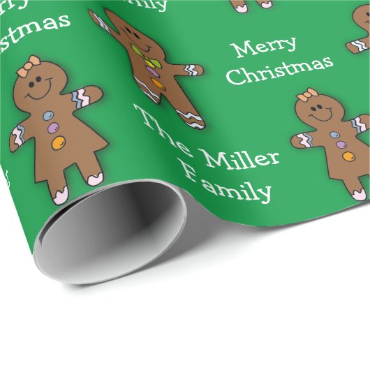 Merry kerst Gingerbrood Man Green Custom Cadeaupapier (Rol Hoek)