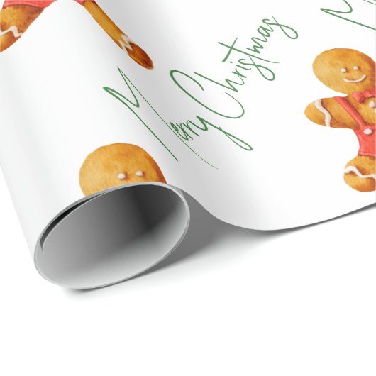 Merry kerst Gingerbrood Man Patroonscript Cadeaupapier (Rol Hoek)