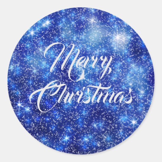 Merry kerst Glitter Sparkle Navy Blue Ronde Sticker (Voorkant)