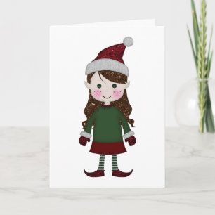 Merry kerst glittery Elf Girl Winter Red Green Feestdagen Kaart