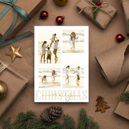 Merry kerst Gold Elegant Calligrafie 5 Foto Feestdagenkaart