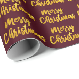 Merry kerst Gold Script Burgundy Maroon Cadeaupapier