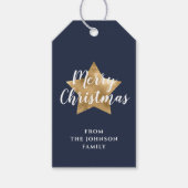 Merry kerst Gold Star Navy Blue Cadeaulabel (Voorkant)