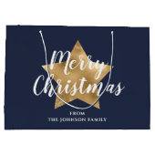 Merry kerst Gold Star Navy Blue Groot Cadeauzakje (Achterkant)
