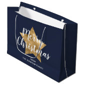 Merry kerst Gold Star Navy Blue Groot Cadeauzakje (Voorkant Gekanteld)