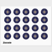 Merry kerst Gold Star Navy Blue Ronde Sticker (Vel)