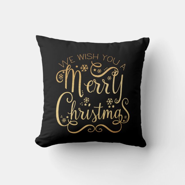 Merry kerst Gold Typografie Black Chic Kussen (Voorkant)