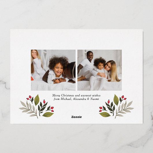 Merry kerst Green Gold legant script Folie Feestdagenkaart (Achterkant)