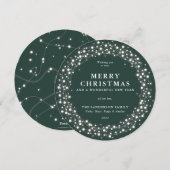 Merry kerst Green Round Sparking Lights Feestdagenkaart (Voorkant / Achterkant)