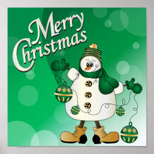 Merry kerst Green Snowman Poster