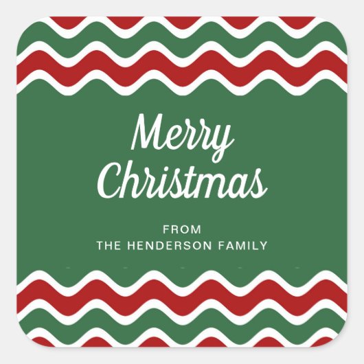 Merry kerst Green Striped Pattern Vierkante Sticker (Voorkant)