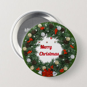 Merry kerst Green Wreath Waterverf Ronde Button 7,6 Cm