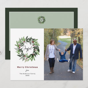 Merry kerst Greenery Wreath Foto Feestdagenkaart
