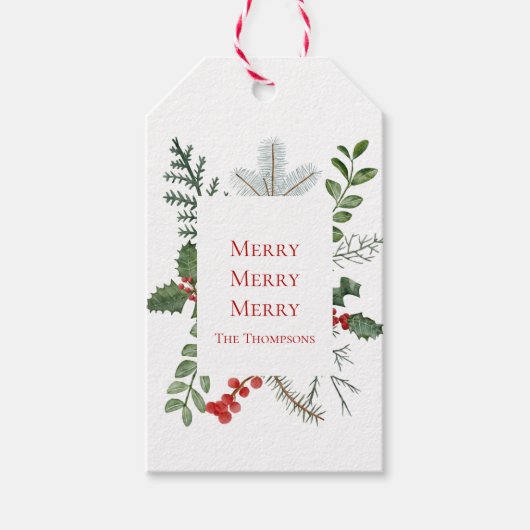 Merry (Kerst) Groen & Bessen Elegant Cadeaulabel (Voorkant)