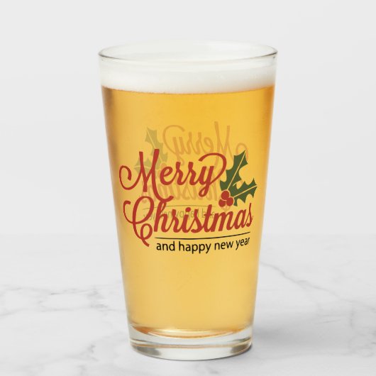 Merry kerst Holly Beer Glass Glas (Voorkant gevuld)