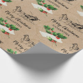 Merry kerst Holly Berries Winter Kraft Brown Cadeaupapier (Hoek)