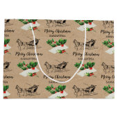 Merry kerst Holly Berries Winter Kraft Brown Groot Cadeauzakje (Achterkant)