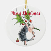 Merry kerst Holly Hedegel Keramisch Ornament (Voorkant)