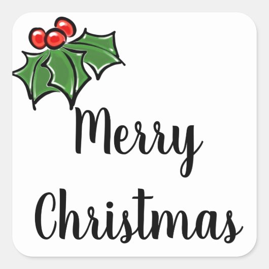 Merry kerst Holly Sprigs Vierkante Sticker (Voorkant)