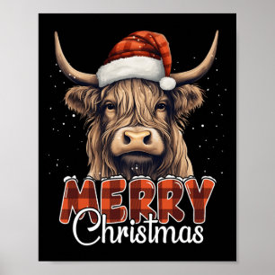 Merry kerst Hoogland Koe Westerne Santa Hat Xma Poster