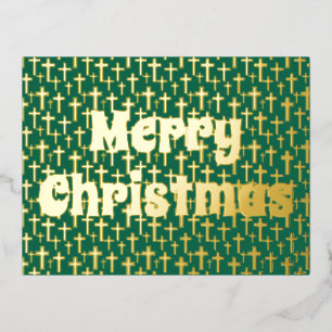 Merry kerst Jezus kruisretro-typografie groen Folie Feestdagen Briefkaart