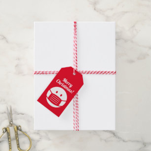 Merry-kerst-kovid-ikoon gezichtsmasker zacht rood cadeaulabel