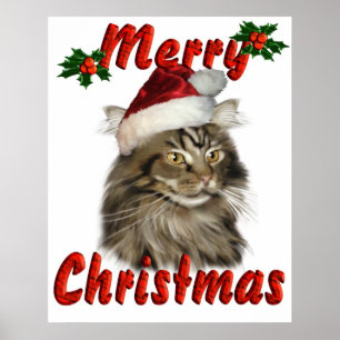 Merry kerst Maine Coon Cat Poster