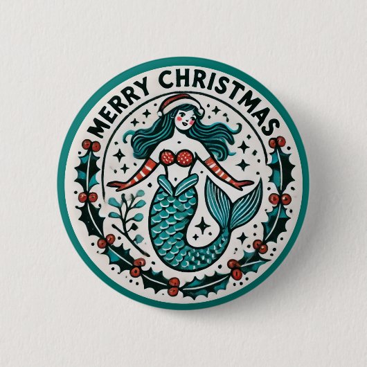 Merry kerst Mermaid Ronde Button 5,7 Cm (Voorkant)