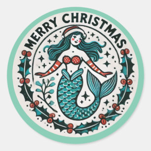 Merry kerst Mermaid Ronde Sticker