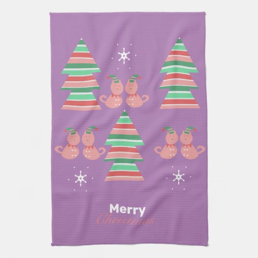 Merry kerst met kerstbomen Kat Pattern Kitchen Tow Theedoek (Verticaal)
