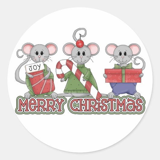 Merry kerst Mice Ronde Sticker (Voorkant)
