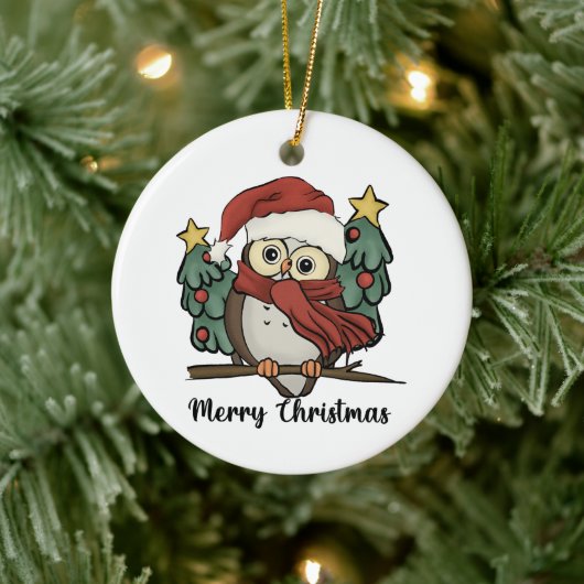 Merry kerst - orwl Santa Hat Retro Keramisch Ornament (Boom)