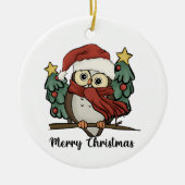 Merry kerst - orwl Santa Hat Retro Keramisch Ornament (Voorkant)