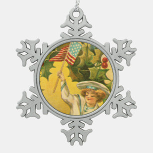 Merry kerst Patriotic USA Tin Sneeuwvlok Ornament
