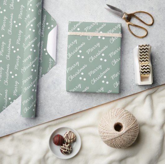Merry kerst Pattern Sage Green Cadeaupapier (Crafts)
