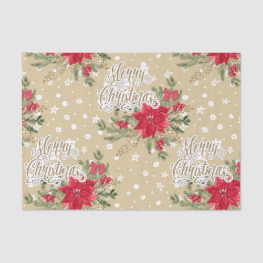 Merry kerst Red Poinsettia Tissuepapier (Voorkant)