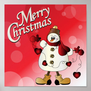 Merry kerst Red Snowman Poster