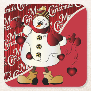 Merry kerst Red Snowman Vierkante Kartonnen Onderzetter