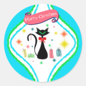 Merry kerst Retro Siamese Cat Ronde Sticker (Voorkant)