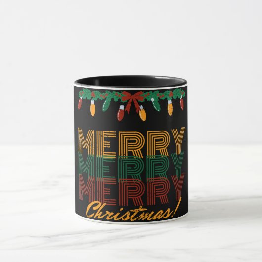 Merry kerst rode, gele typografie mok (Midden)
