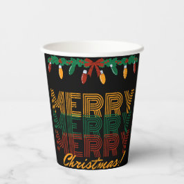 Merry kerst rode, gele typografie papieren bekers