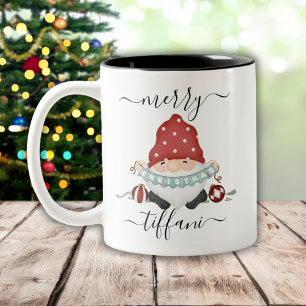 Merry kerst Scandinadic Gnome  Tweekleurige Koffiemok