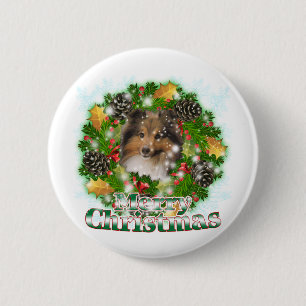Merry kerst Sheltie Ronde Button 5,7 Cm