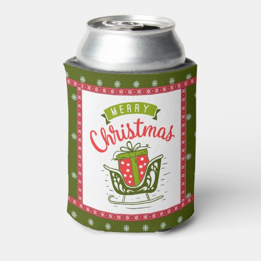 Merry kerst Slaap Festive Red Green Snowflake Blikjeskoeler (Blikje Achterkant)