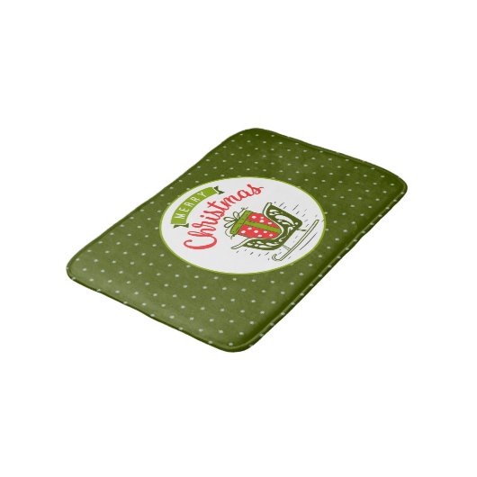 Merry kerst Sleigh Red Green Snowflake Patroon Badmat (Gekanteld)